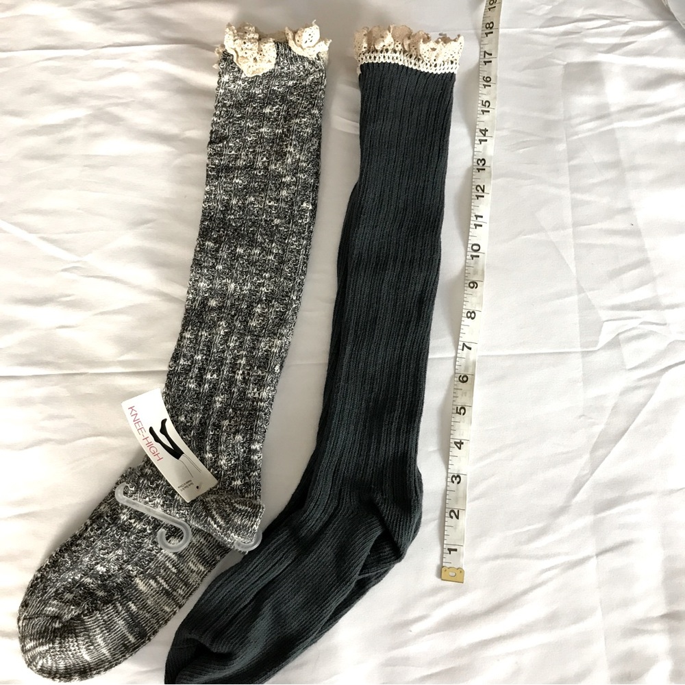 Two Boot socks Crochet Lace NWT Black Marble‎ and Pre-Owned Teal Crochet OS